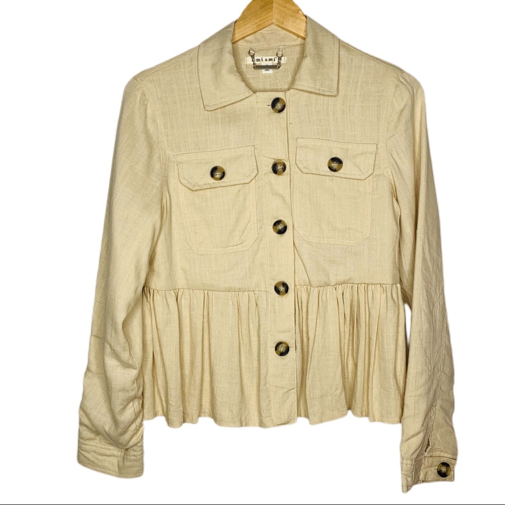 Miami Linen Peplum Button‎ Blazer Small